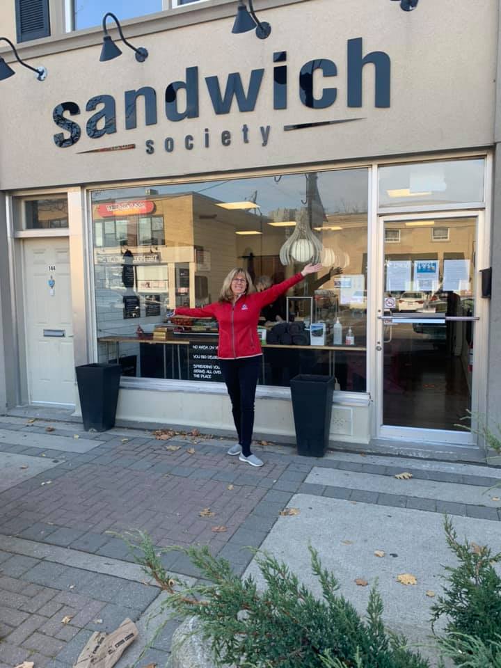 Kim Marshall in front of Sandwich Society